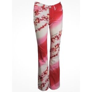 Vintage Versace Jeans Couture pink & red coral seashells print pants size 26